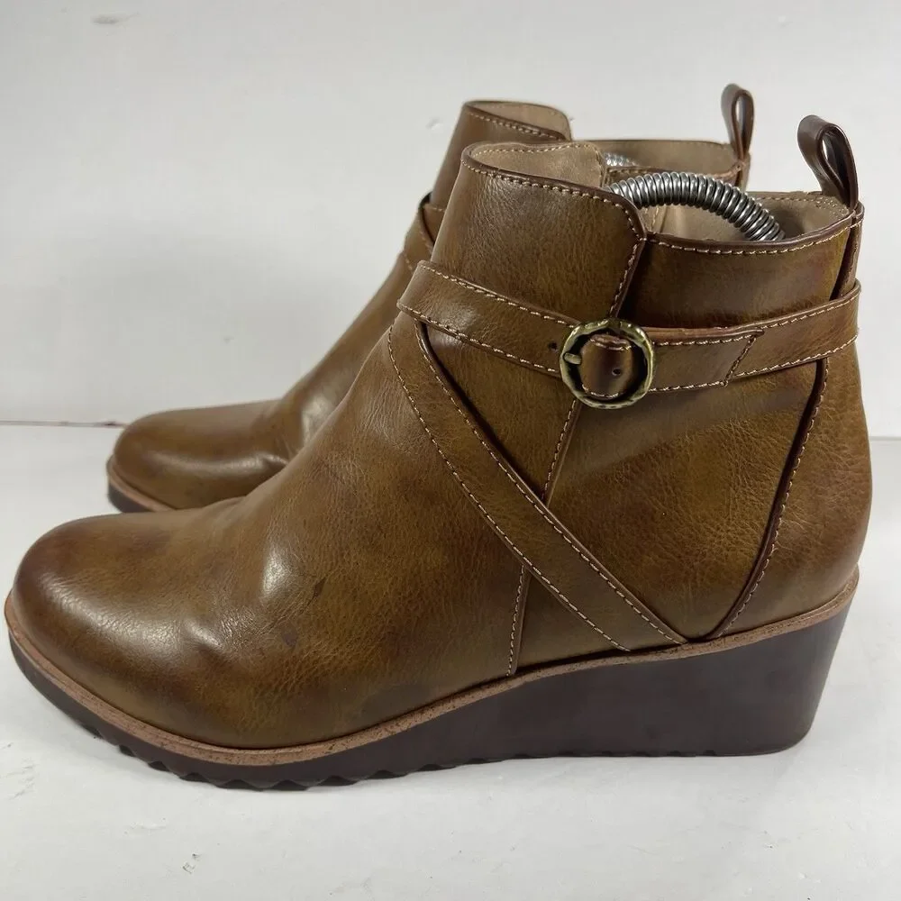 LifeStride Velocity 2.0 Women's Wedge Ankle Boots Brown Sz 10W Comfort Booties